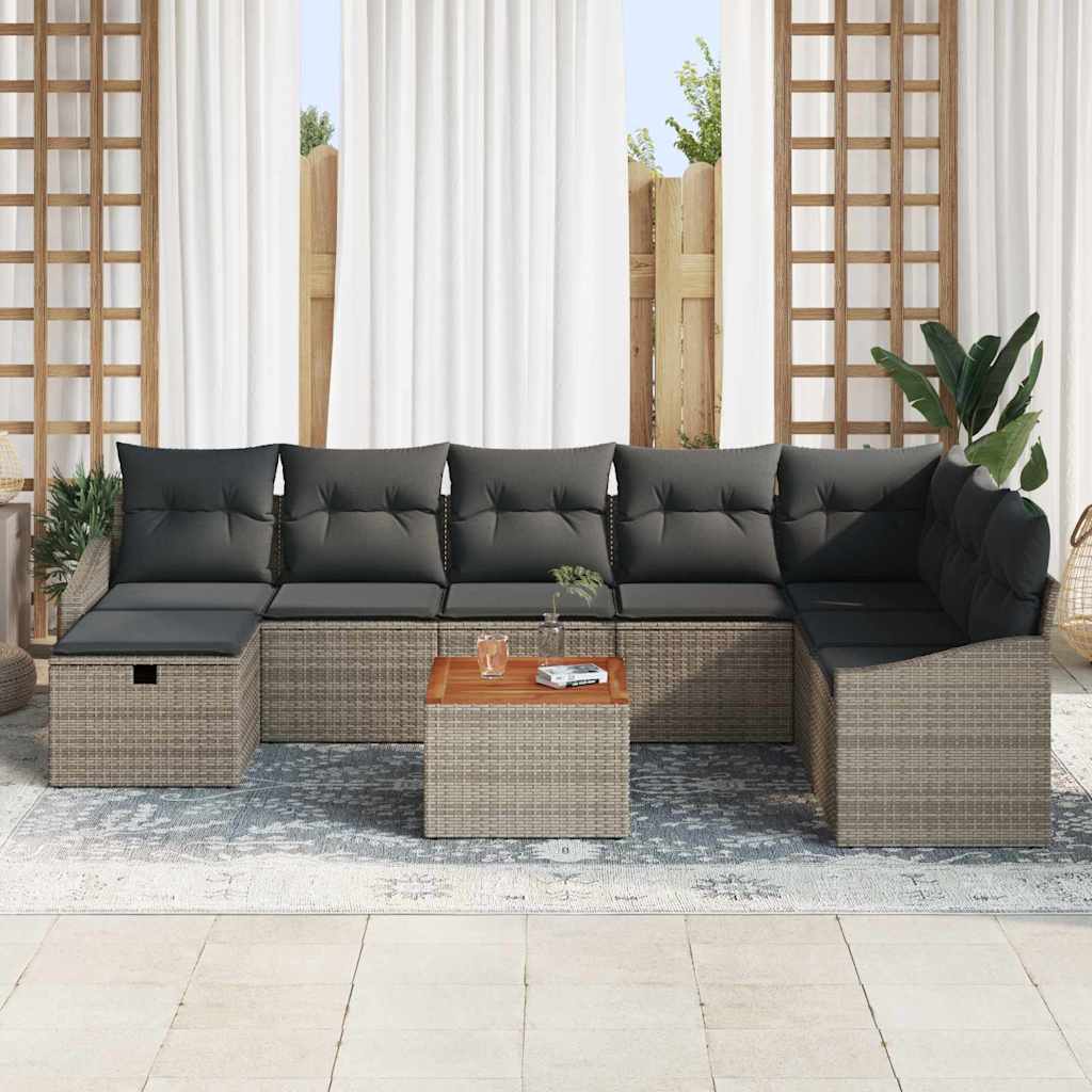 Garden Sofa Set with Cushion 9 pcs Grey Poly Rattan