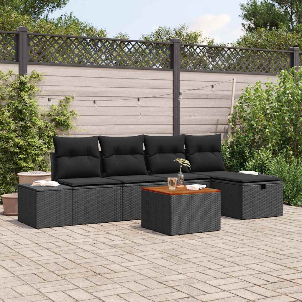 Garden Sofa Set with Cushion 6 pcs Black Poly rattan