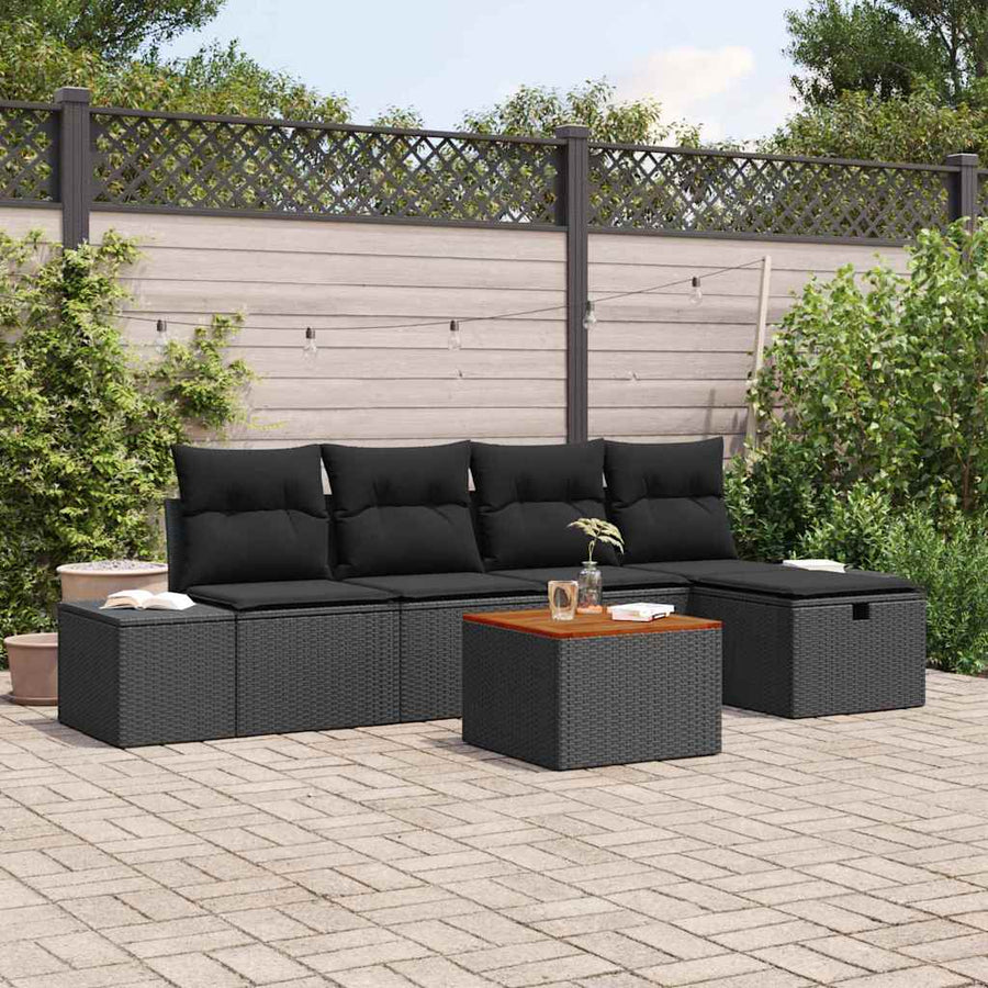 Garden Sofa Set 6 pcs Black Poly Rattan