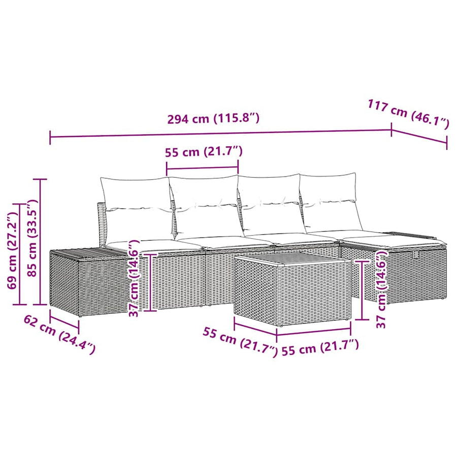 Garden Sofa Set 6 pcs Black Poly Rattan