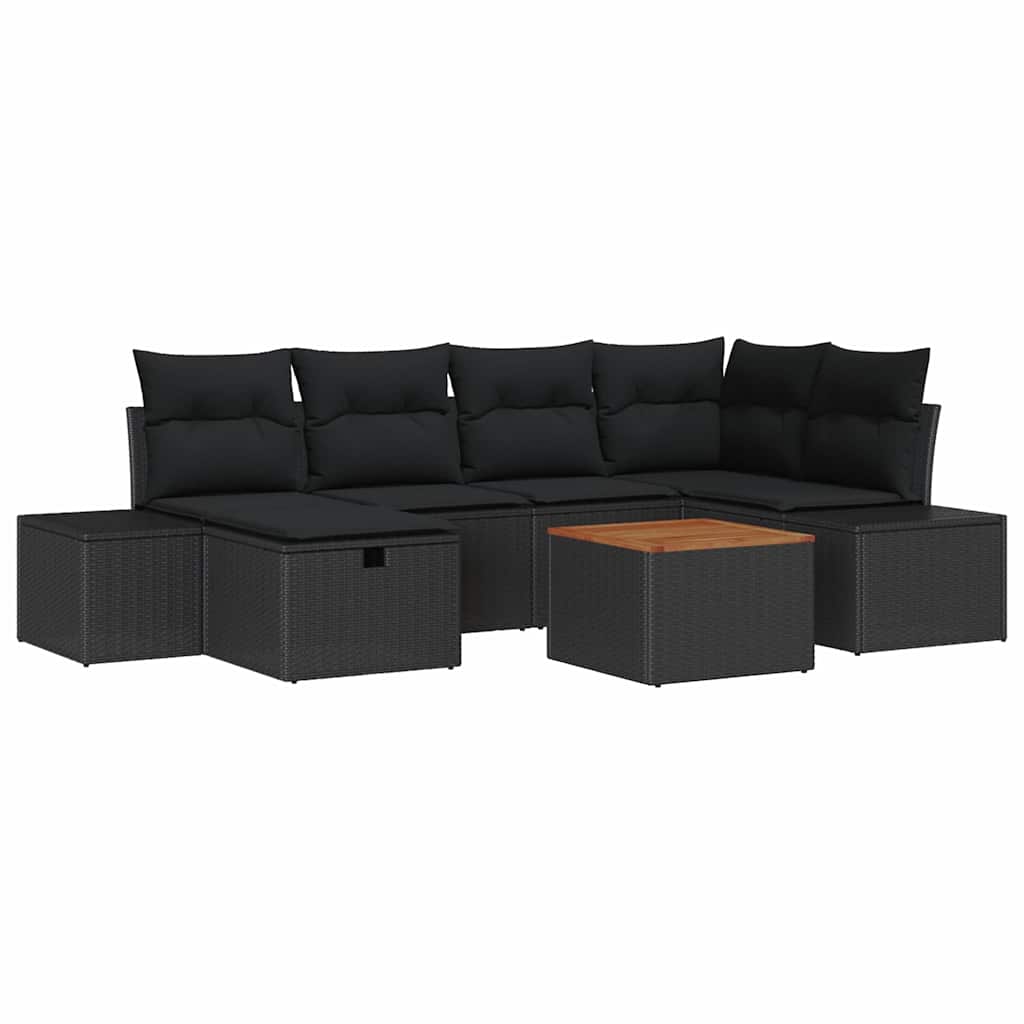 Garden Sofa Set with Cushion 7 pcs Black Poly Rattan