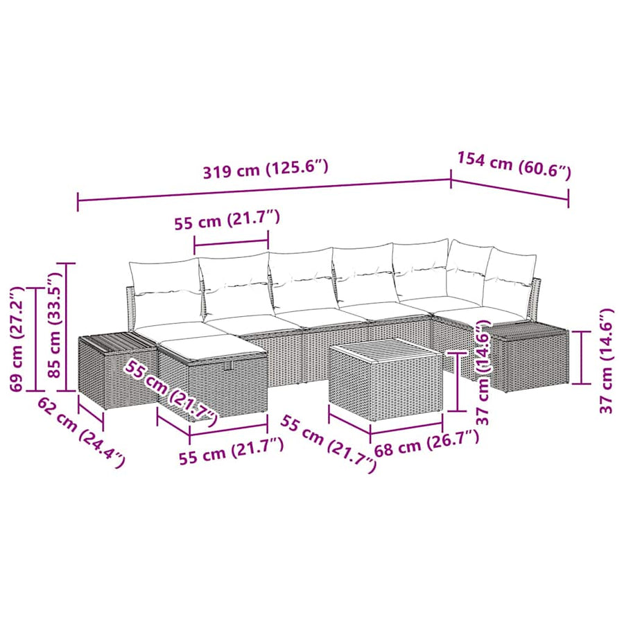 Garden Sofa Set 8 pcs Black Poly Rattan