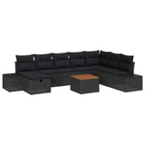 Garden Sofa Set with Cushion 9 pcs Black Poly rattan - Front View