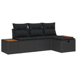 Garden Sofa Set with Cushion 4 pcs Black Poly rattan