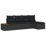 Garden Sofa Set with Cushion 5 pcs Black Poly Rattan
