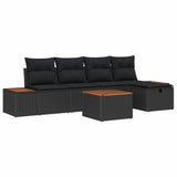 Garden Sofa Set with Cushion 6 pcs Black Poly rattan - Front View