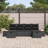 Garden Sofa Set with Cushion 6 pcs Black Poly Rattan - Side View