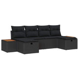 Garden Sofa Set with Cushion 6 pcs Black Poly Rattan - Front View