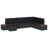 Garden Sofa Set with Cushion 8 pcs Black Poly rattan - Front View