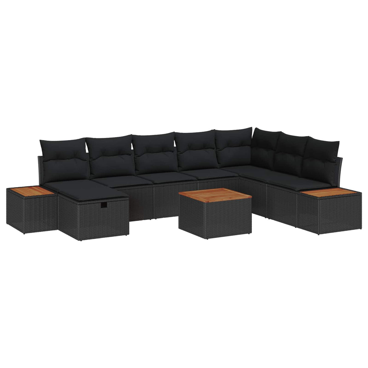 Garden Sofa Set with Cushion 9 pcs Black Poly Rattan
