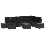 Garden Sofa Set with Cushion 9 pcs Black Poly Rattan