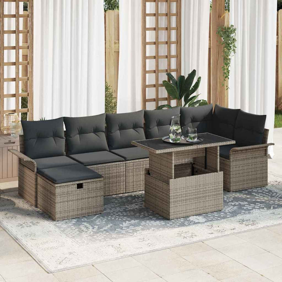 Garden Sofa Set 8 pcs Grey Poly Rattan