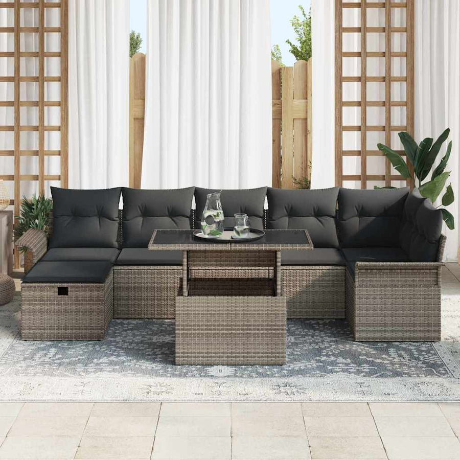 Garden Sofa Set 8 pcs Grey Poly Rattan