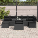 Garden Sofa Set with Cushion 8 pcs Black Poly rattan - Side View