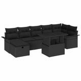 Garden Sofa Set with Cushion 8 pcs Black Poly rattan - Front View