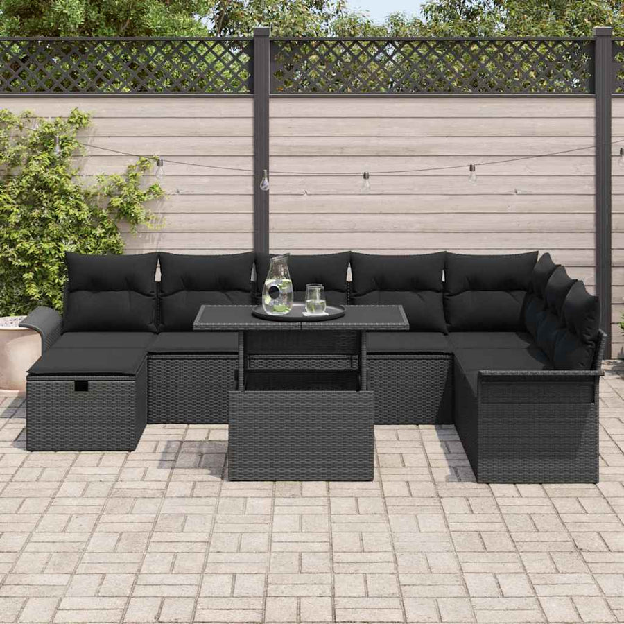 Garden Sofa Set 9 pcs Black Poly Rattan