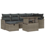 Garden Sofa Set with Cushion 7 pcs Grey Poly rattan - Front View