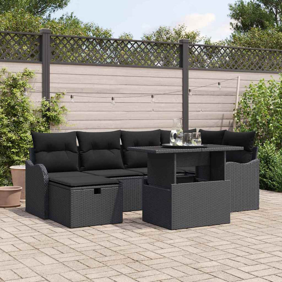 Garden Sofa Set 7 pcs Black Poly Rattan
