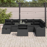 Garden Sofa Set with Cushion 9 pcs Black Poly rattan - Side View