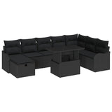 Garden Sofa Set with Cushion 9 pcs Black Poly rattan - Front View