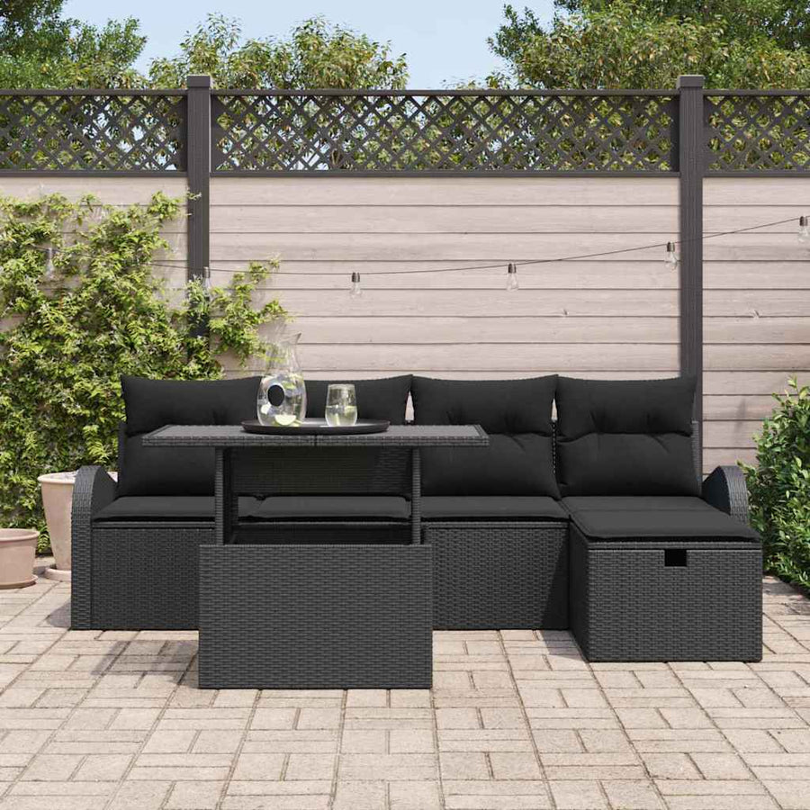 Garden Sofa Set 6 pcs Black Poly Rattan