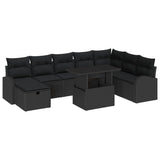 Garden Sofa Set with Cushion 9 pcs Black Poly rattan - Front View
