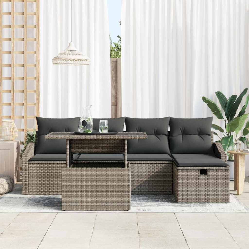 Garden Sofa Set with Cushion 6 pcs Grey Poly rattan
