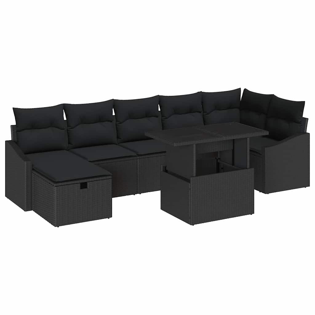 Garden Sofa Set with Cushion 8 pcs Black Poly rattan