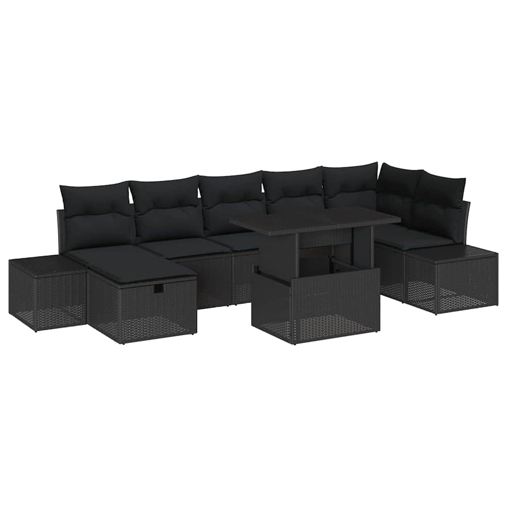 Garden Sofa Set with Cushion 8 pcs Black Poly rattan