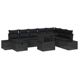 Garden Sofa Set 11 pcs Black Poly rattan - Front View