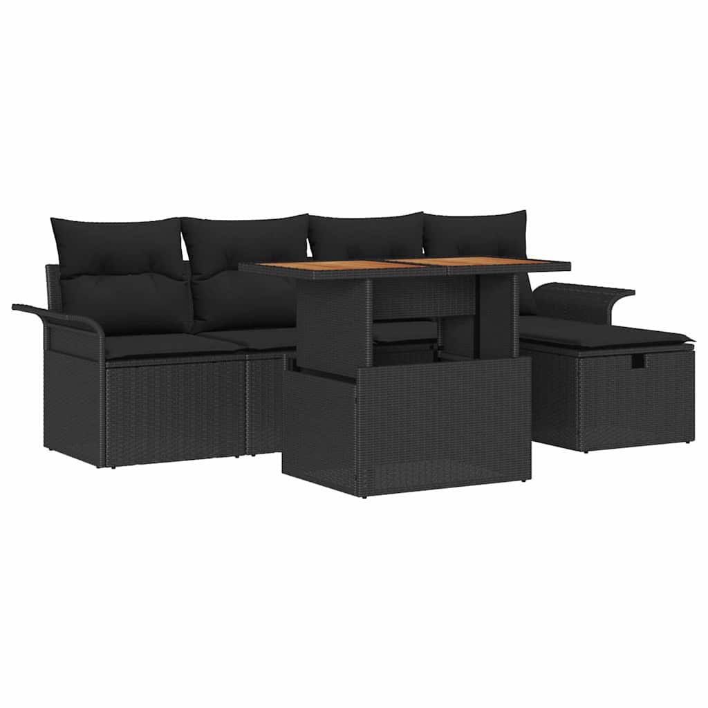 Garden Sofa Set with Cushion 6 pcs Black Poly Rattan