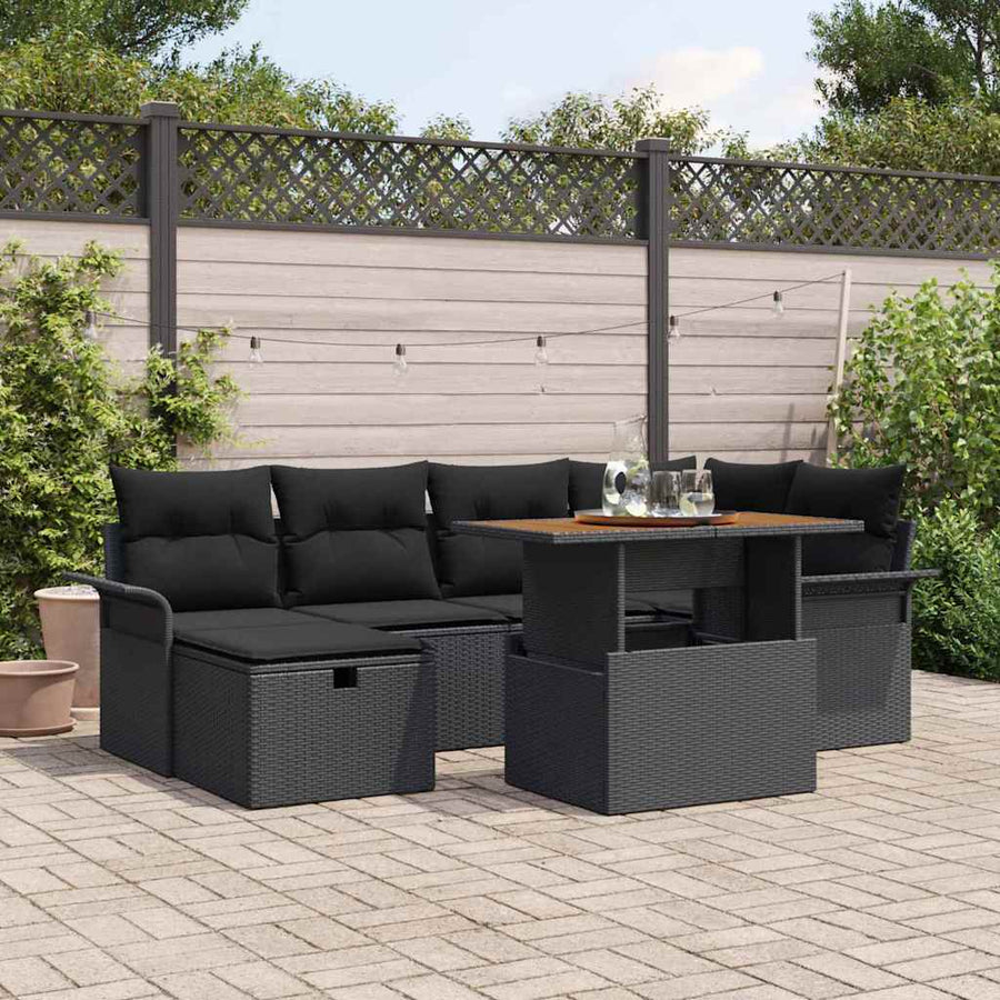 Garden Sofa Set 7 pcs Black Poly Rattan