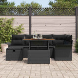 Garden Sofa Set with Cushion 7 pcs Black Poly rattan - Side View
