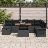Garden Sofa Set with Cushion 9 pcs Black Poly rattan - Side View