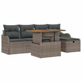 Garden Sofa Set with Cushion 6 pcs Grey Poly rattan - Front View