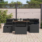 Garden Sofa Set with Cushion 7 pcs Black Poly Rattan