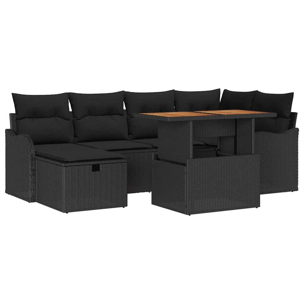 Garden Sofa Set with Cushion 7 pcs Black Poly Rattan