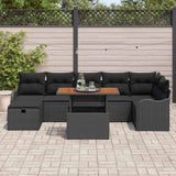 Garden Sofa Set with Cushion 8 pcs Black Poly rattan - Side View