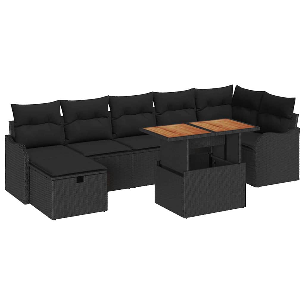 Garden Sofa Set with Cushion 8 pcs Black Poly rattan