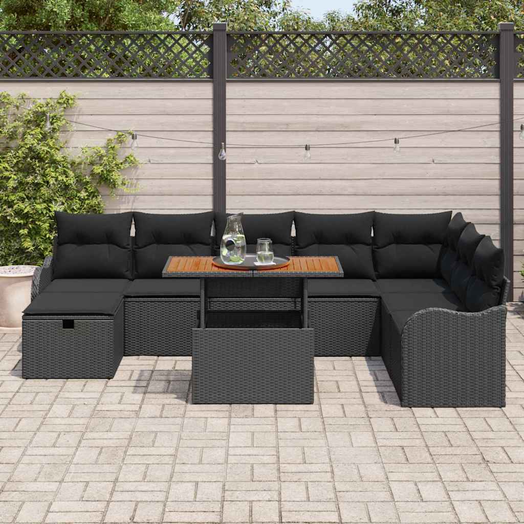 Garden Sofa Set 9 pcs Black Poly Rattan