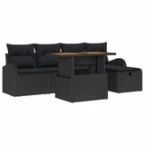Garden Sofa Set with Cushion 6 pcs Black Poly Rattan