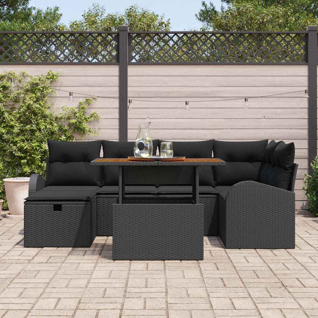 Garden Sofa Set with Cushion 7 pcs Black Poly rattan