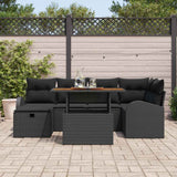 Garden Sofa Set with Cushion 7 pcs Black Poly rattan - Side View