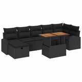 Garden Sofa Set with Cushion 8 pcs Black Poly rattan - Front View