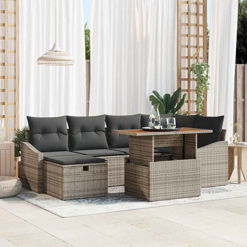 Garden Sofa Set with Cushion 7 pcs Grey Poly rattan