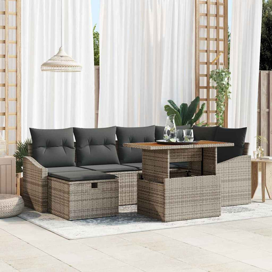 Garden Sofa Set 7 pcs Grey Poly Rattan
