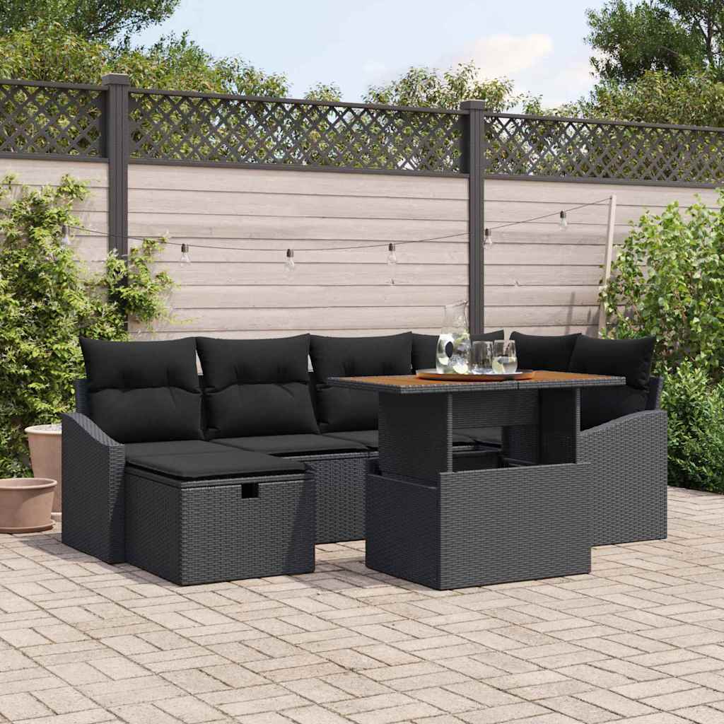 Garden Sofa Set with Cushion 7 pcs Black Poly rattan