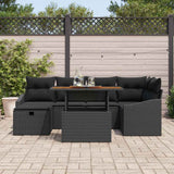 Garden Sofa Set with Cushion 7 pcs Black Poly rattan - Side View