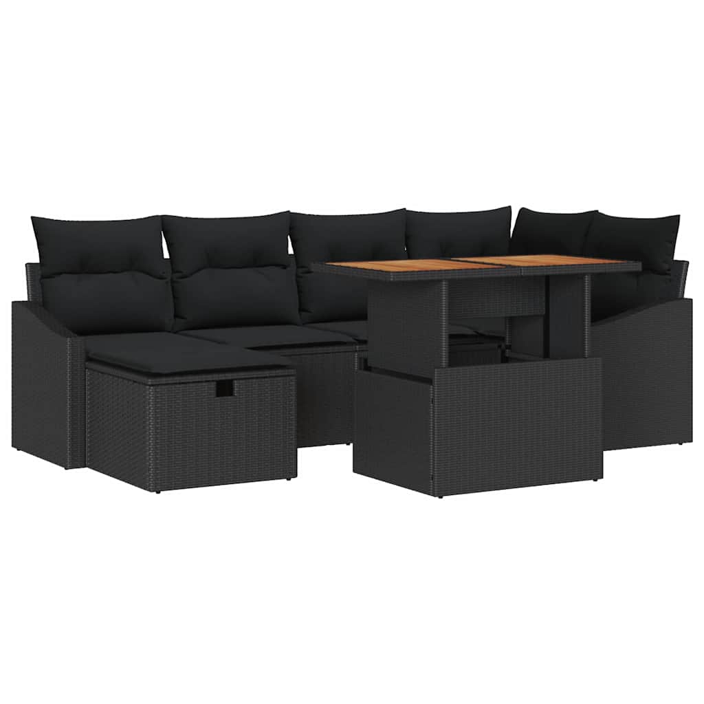 Garden Sofa Set with Cushion 7 pcs Black Poly Rattan
