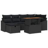 Garden Sofa Set with Cushion 7 pcs Black Poly rattan - Front View